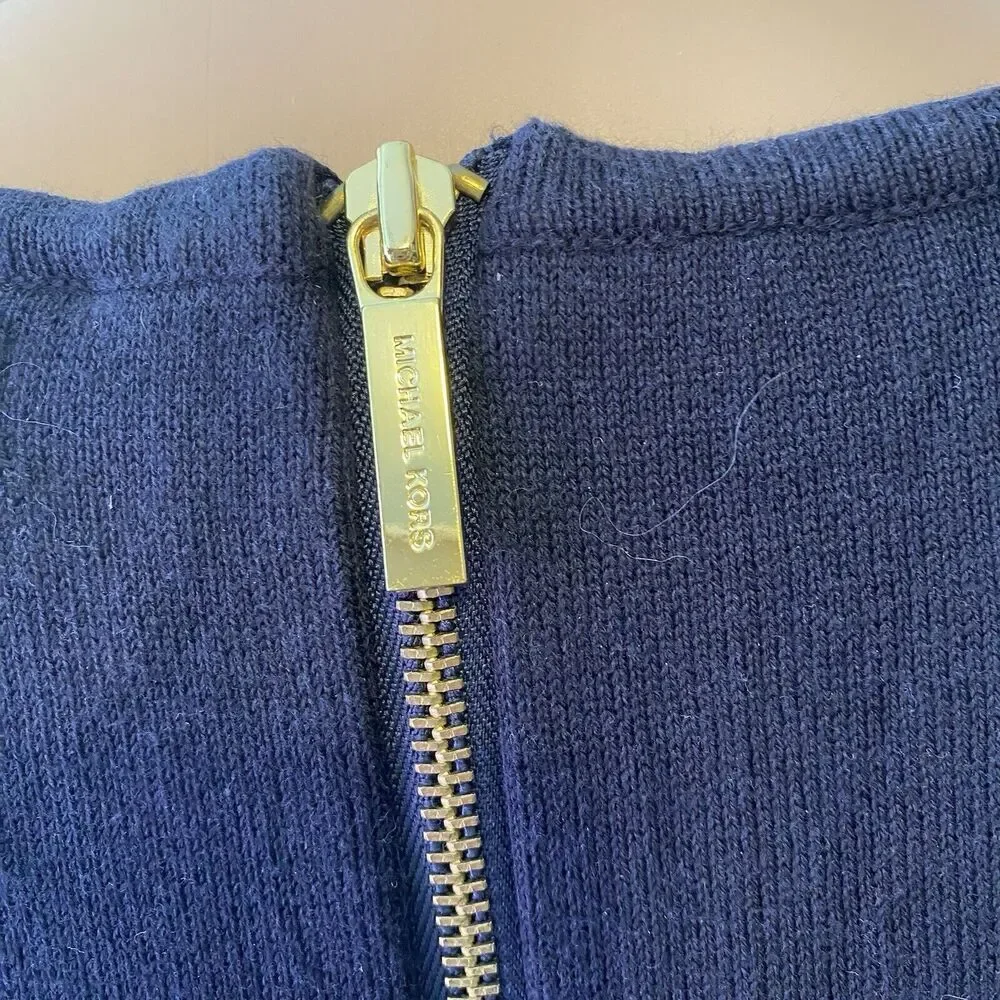 Michael Kors Knit Sweater Dress Green Blue Stripes Size M/L Mini 3/4 Sleeves